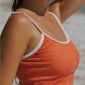 Geode Ribbed Coral High Waist  Bikini  And RIBBED SCOOP NECK TANKINI Small
